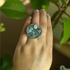 Sterling Silver Ring Abalone Shell, Moonstone and Multi Gemstone 2.75 ctw